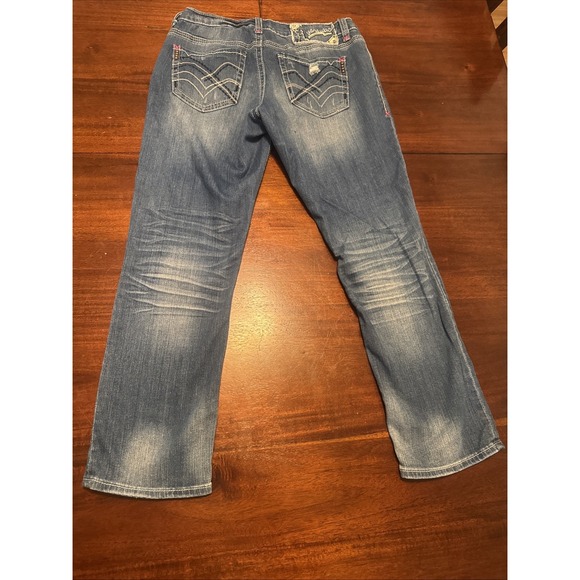 Hydraulic Distressed Jeans Women's Size 5/6 Med Wash Bootcut Embroidered Pockets - Picture 9 of 11